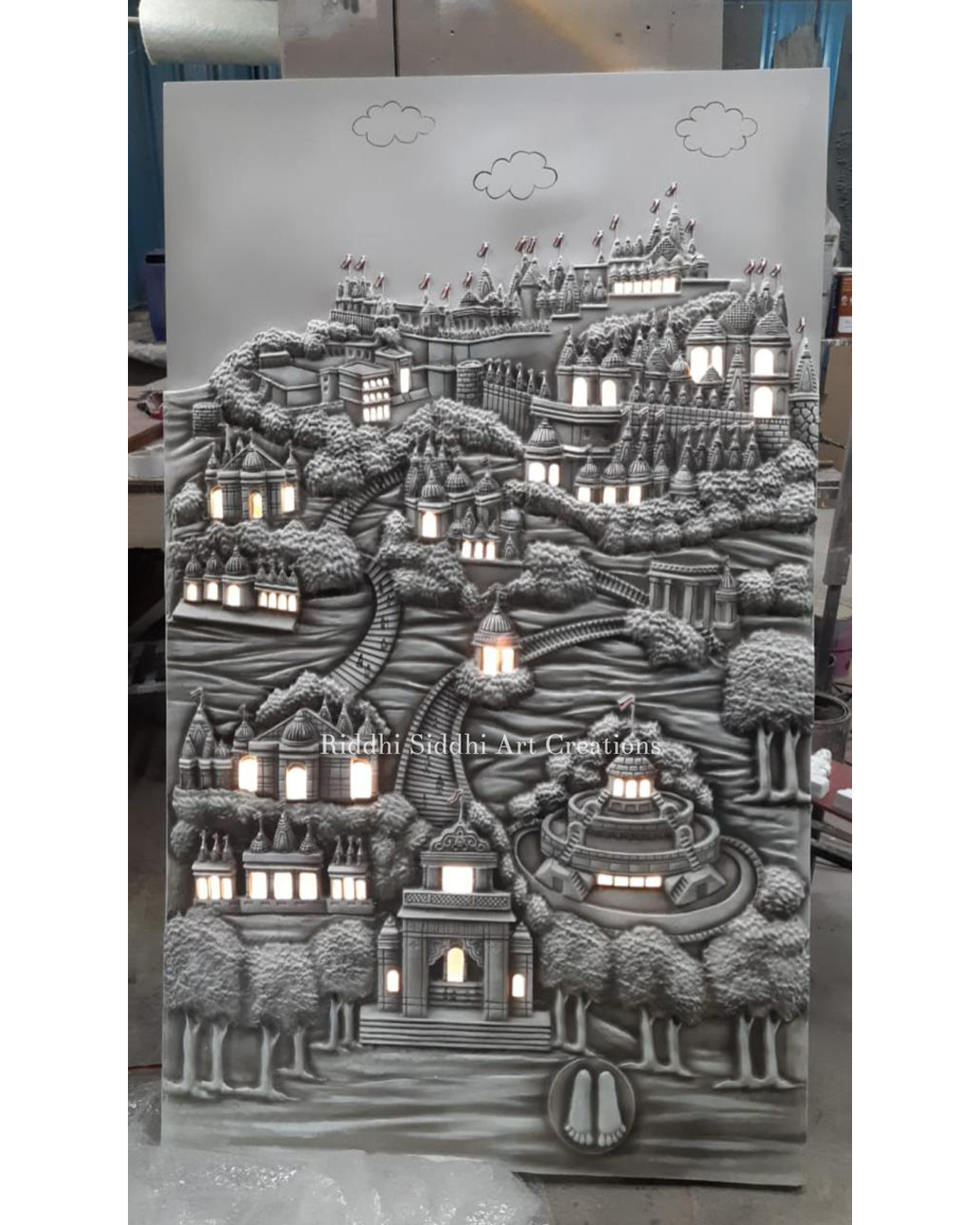 Riddhi Siddhi Art Creations - Silver Finish Intricate Temple Carving Mural